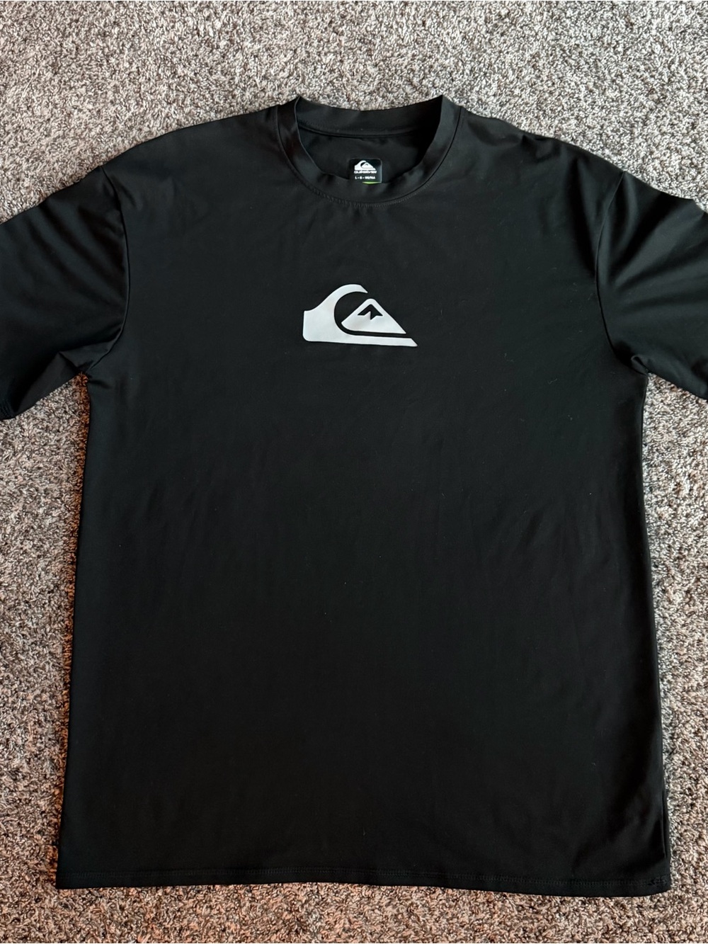 Quiksilver Mens Large Black Rash Guard UPF 50+ Short Sleeve Swim Surf Shirt